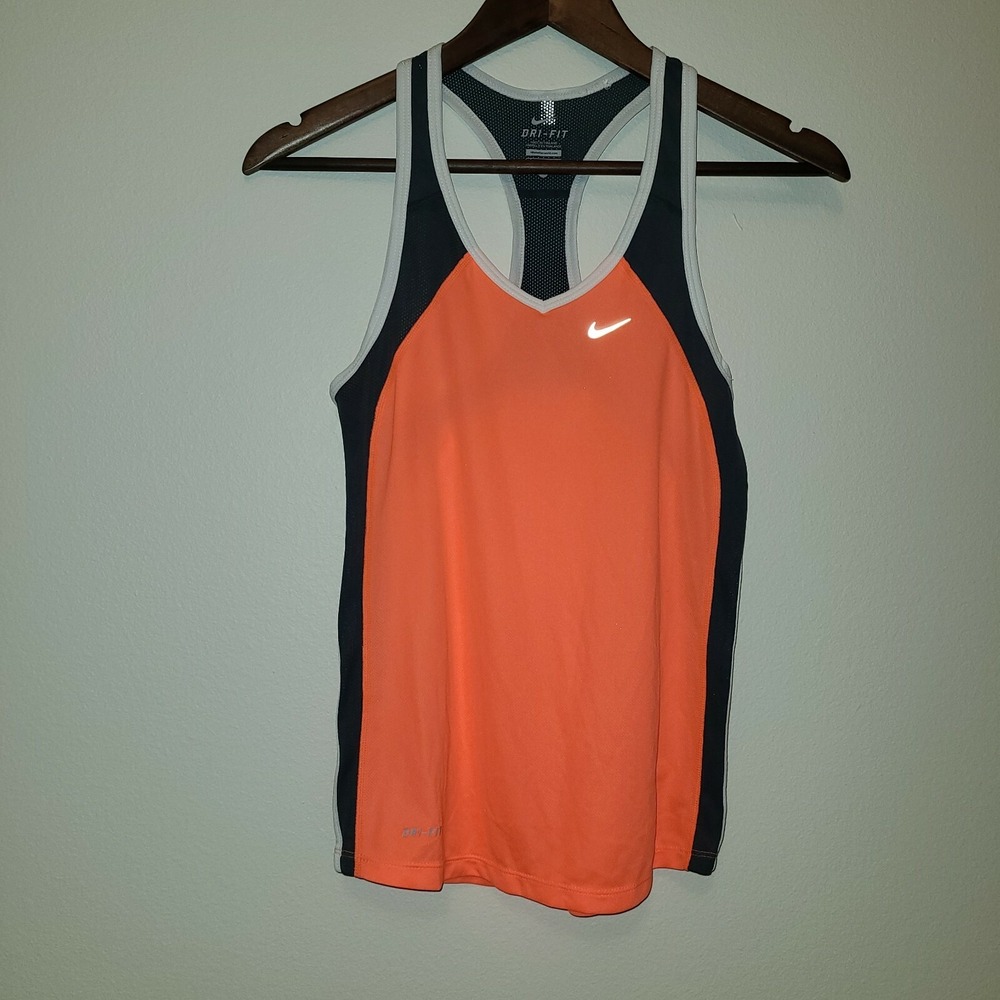 NIKE Running Dri-Fit Melon and Grey Racerback Tank Top Women's Size Extra Small‎